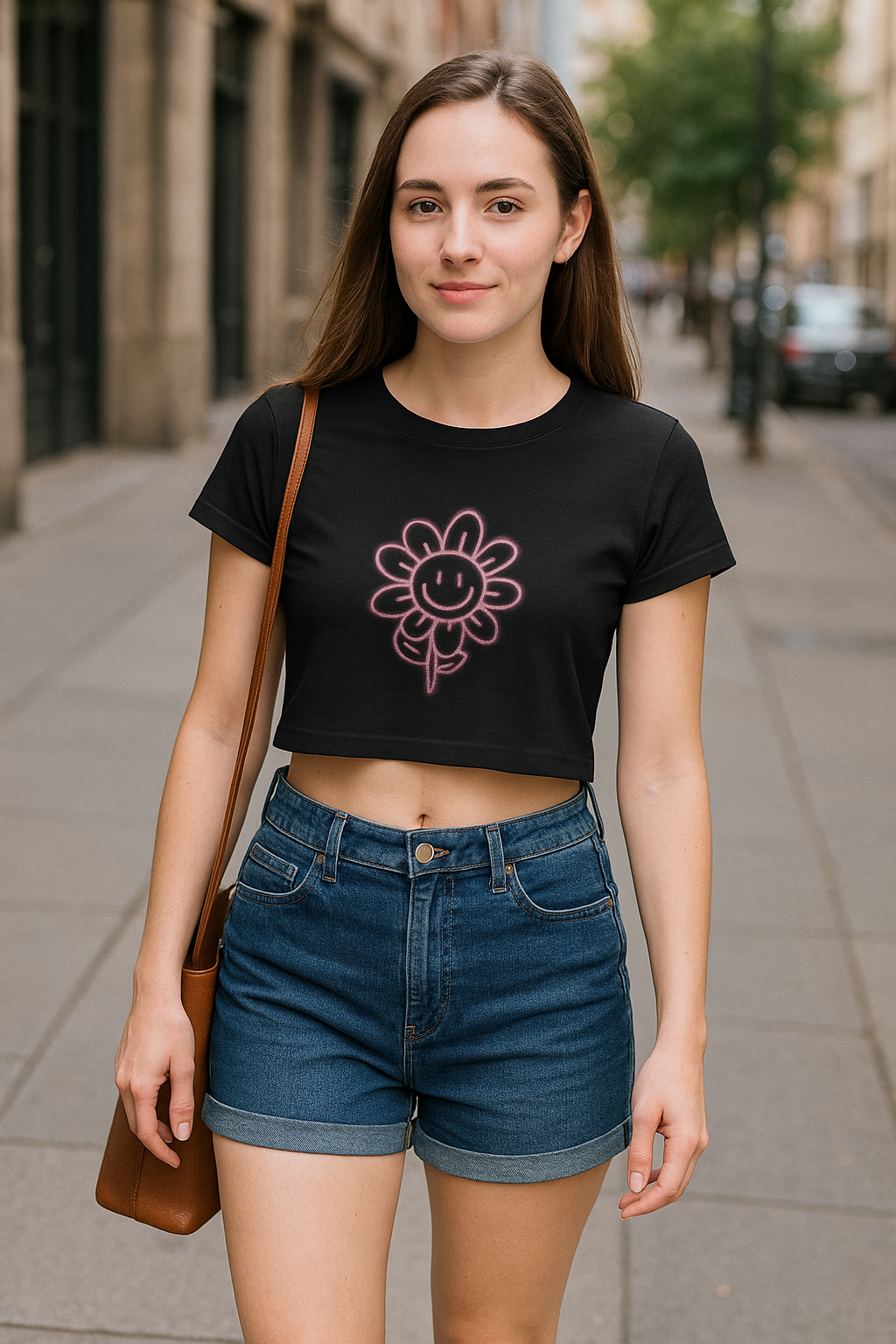 Neon Bloom Crop Tee – Black 🌸✨